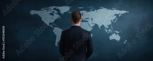 Manager standing in front of a map, plotting a course through a high-risk region, navigation, decision, risk, manager