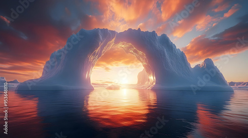 A large ice archway frames ...