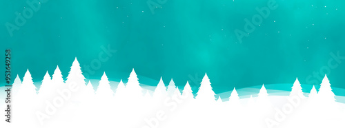 Weiße Tannenbäume vor verschneiter Landschaft