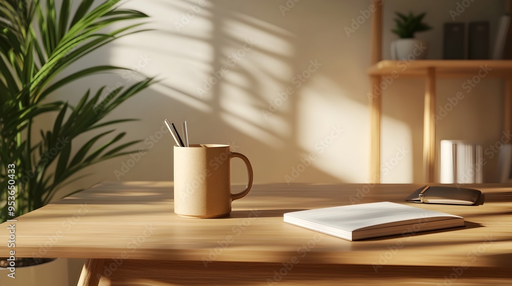 Fototapeta premium Minimalist Eco Friendly Office Workspace with Recycled Stationery and Natural Elements