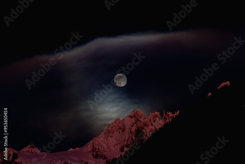 full moon in alps on the sunset	