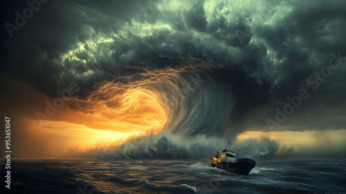 A lone boat navigates a tum...