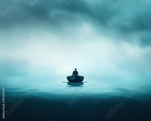 Silhouetted manager in a stormy sea, steering a ship between low and high-risk routes, risk navigation, manager, decision photo