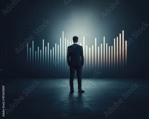 Silhouetted manager standing before a complex graph, deciding between low and high-risk investments, finance, risk management, manager photo