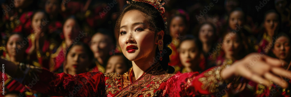 A skilled dancer captivates the audience with her performance in a vibrant traditional outfit during a nighttime cultural festival A skilled dancer captivates the audience with her performance in a vibrant traditional outfit during a nighttime cultural festival
