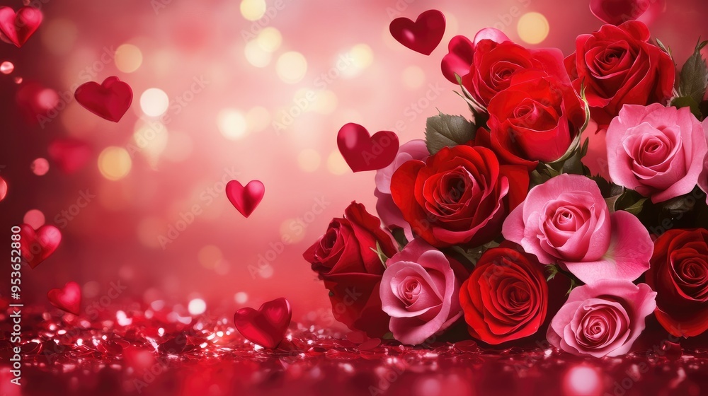 Valentine's day background with red and pink rose flowers Valentine's day background with red and pink rose flowers