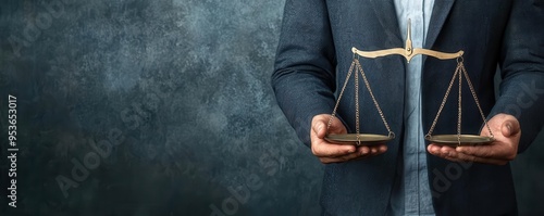 A manager holding scales with one side heavier, symbolizing the balance between low and high risk, risk management, balance, decision photo