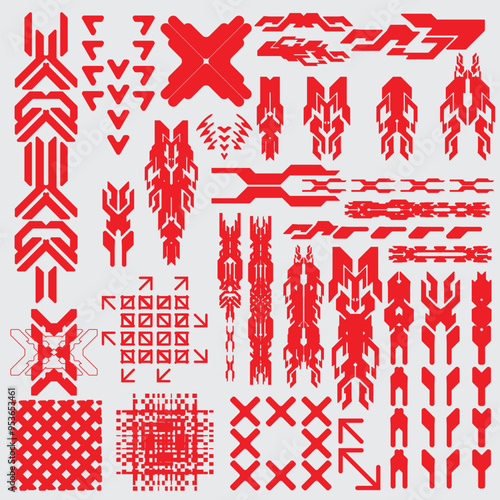 cyberpunk y2k 2000s gaming futuristic icon pattern  set collection template hud for branding fashion t-shirt decoration decals, 2d illustration rendering vector 