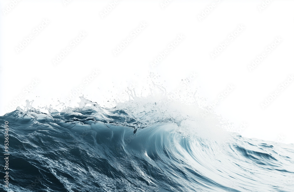 Ocean wave cresting in natural sunlight with white background and copy space Ocean wave cresting in natural sunlight with white background and copy space
