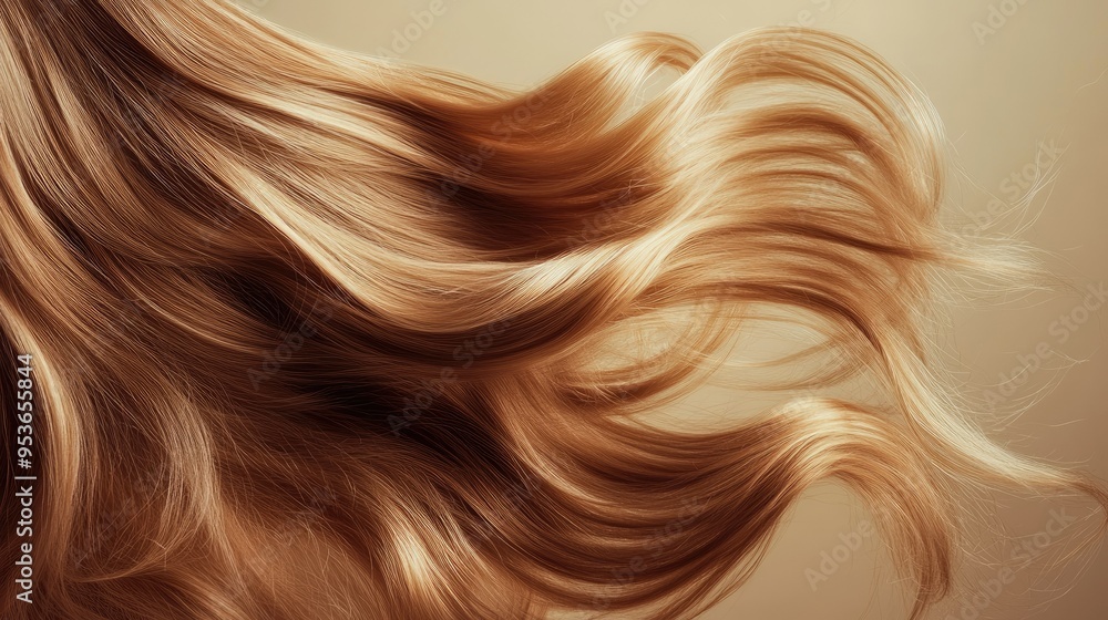 Lively hair cascading with soft waves on a beige backdrop, emphasizing natural movement, shine, and bounce. Lively hair cascading with soft waves on a beige backdrop, emphasizing natural movement, shine, and bounce.