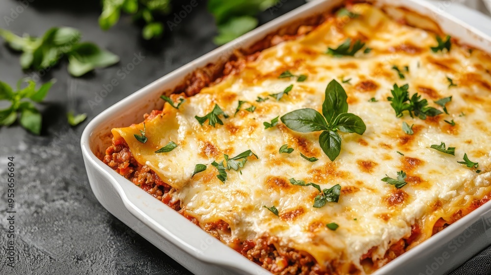 A close-up of a homemade lasagna being served at a potluck, golden cheese on top A close-up of a homemade lasagna being served at a potluck, golden cheese on top