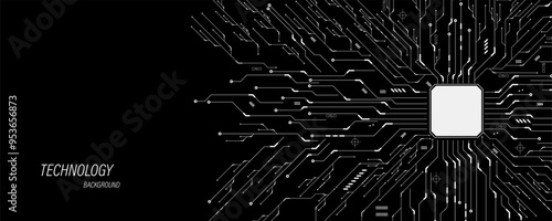 White circuit diagram on dark background. High-tech circuit board connection system.Central Computer Processors CPU Chip . AI technology concept. 