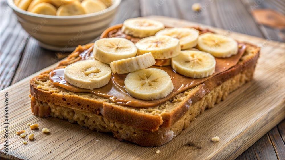 Almond butter spread on whole grain bread, topped with banana slices, brain-boosting snack, healthy and satisfying. Almond butter spread on whole grain bread, topped with banana slices, brain-boosting snack, healthy and satisfying.