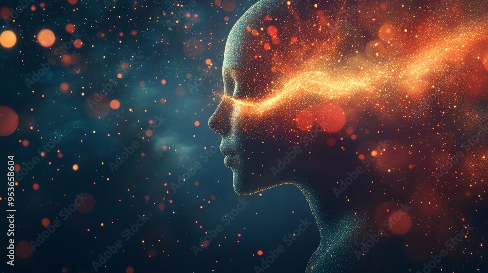 Abstract portrait of a woman with glowing particles. Abstract portrait of a woman with glowing particles.