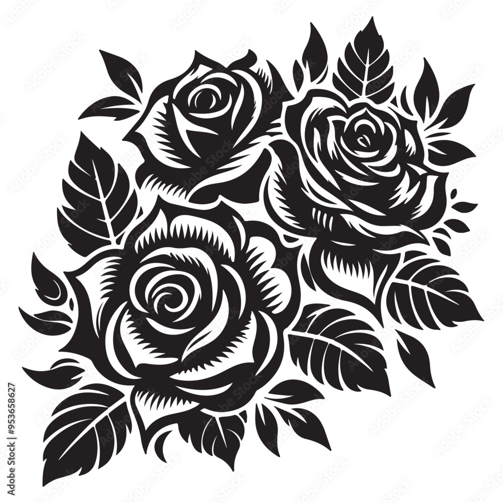 A rose tattoo design silhouette vector style with white background illustration A rose tattoo design silhouette vector style with white background illustration