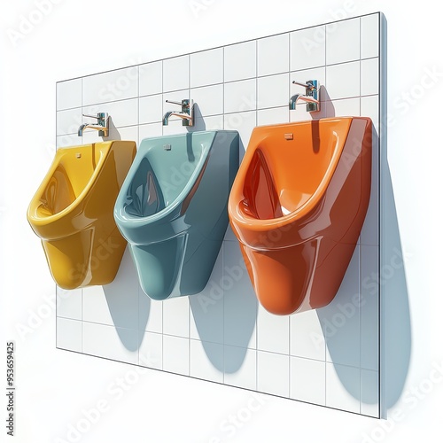 Isometric Illustration of 3d a row of urinals for male icon