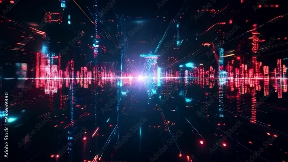 abstract futuristic tech data digital landscape with neon lights glowing particles in cyberspace zoom in motion video abstract futuristic tech data digital landscape with neon lights glowing particles in cyberspace zoom in motion video