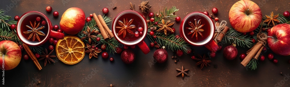 Apples, cinnamon, cinnamon sticks, and cinnamons are arranged in a row, mulled wine, drink background, christmas background Apples, cinnamon, cinnamon sticks, and cinnamons are arranged in a row, mulled wine, drink background, christmas background