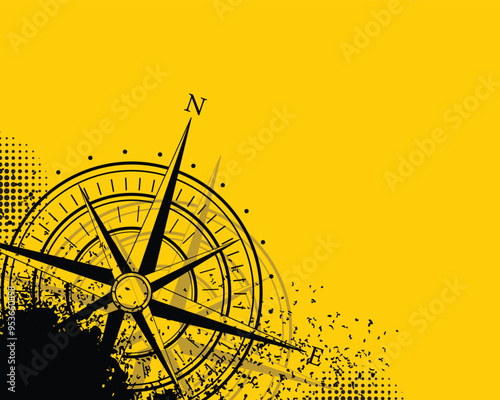 Abstract grunge brush stroke compass wind rose background