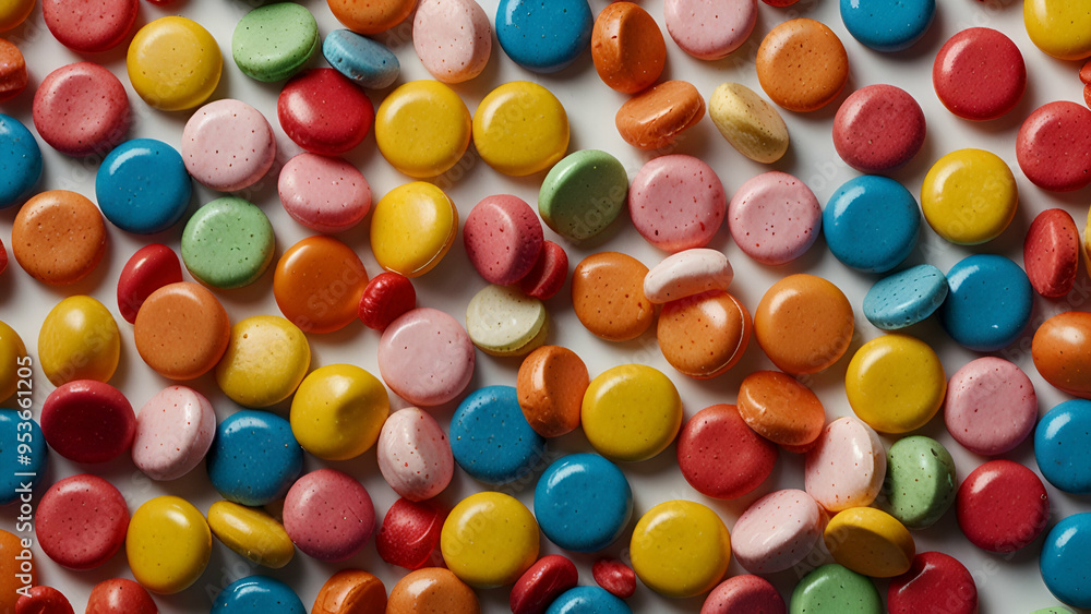 Floating colorful candies splashing mid-air, isolated on white background, vibrant and delicious Floating colorful candies splashing mid-air, isolated on white background, vibrant and delicious