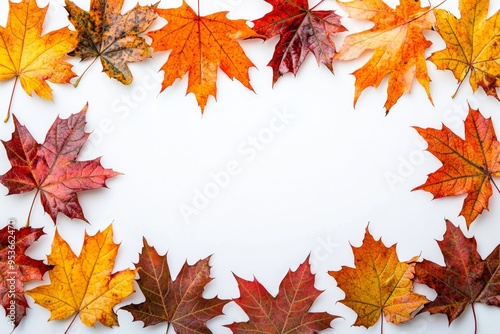 Autumn Maple Leaves Flat Lay White Background created with Generative AI