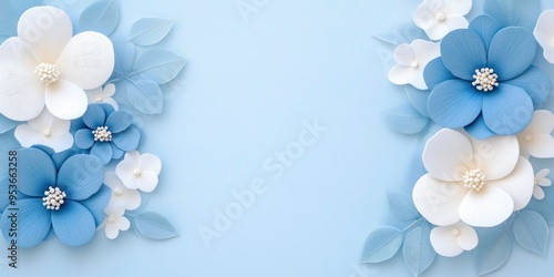 Lovely desktop backdrop image in blue and white with floral patterns in three dimensions. photo