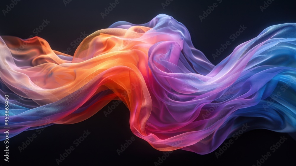 Abstract of colorful flowing fabric on a black background Abstract of colorful flowing fabric on a black background