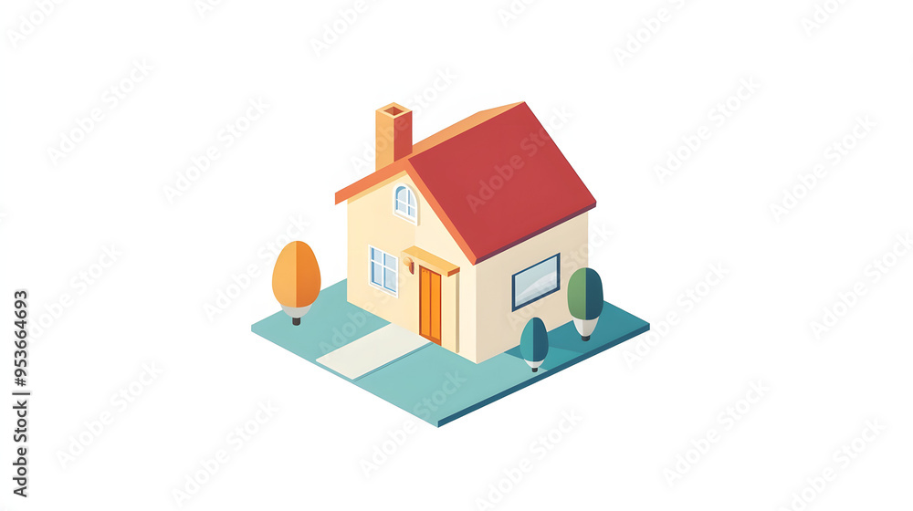 Small 3D house model illustration with real estate symbol for sale Small 3D house model illustration with real estate symbol for sale