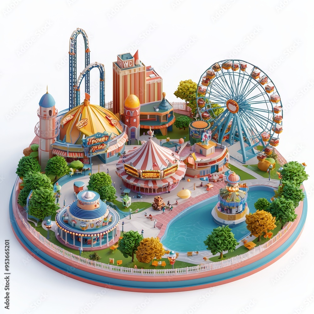 Isometric Illustration of 3d theme park icon Isometric Illustration of 3d theme park icon