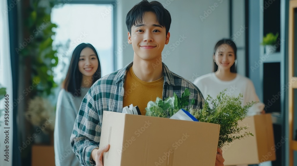 Asian couple relocates. Asian couple relocates.