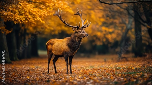 Majestic red deer stag in autumn forest