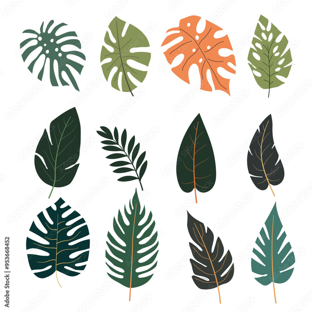 green tropical leaves set green tropical leaves set