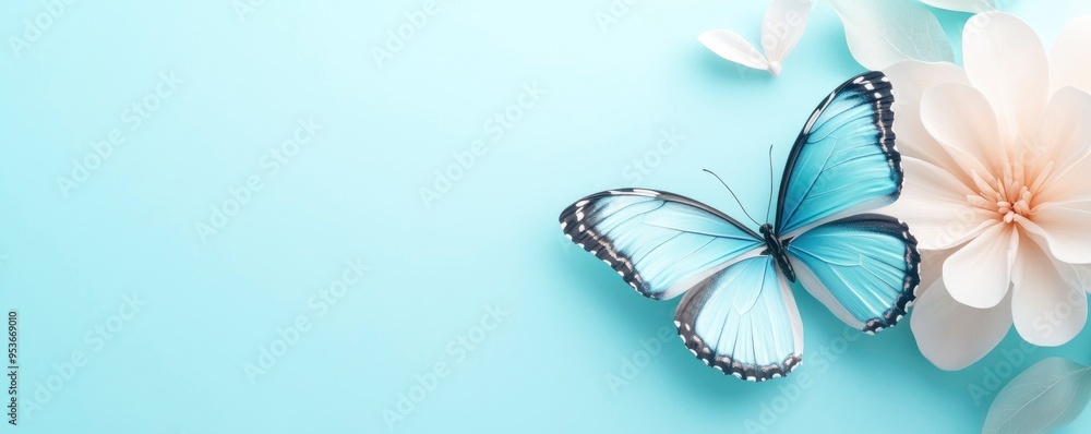 Obraz premium lovely butterfly against a sky blue backdrop.