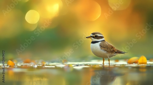 Cute bird by water.