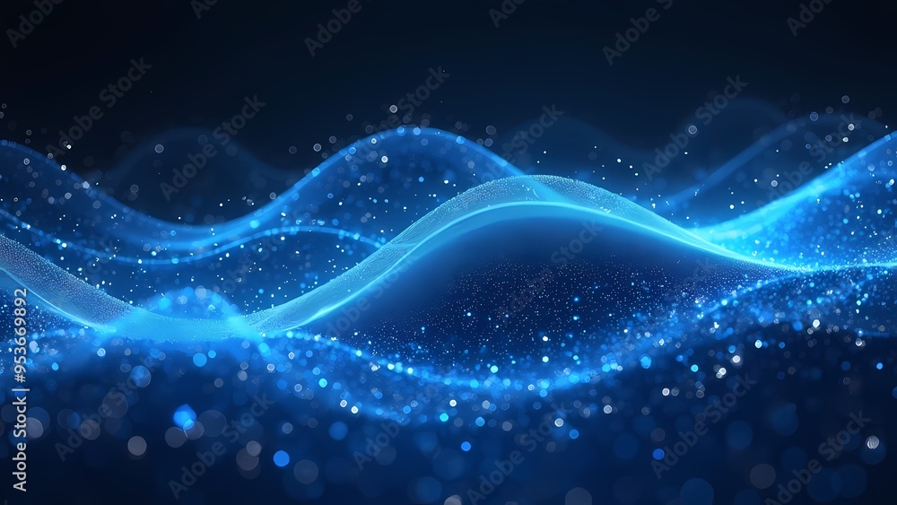 Fototapeta premium Radiant Blue Light Strands Curving Smoothly Across a Dark Expanse