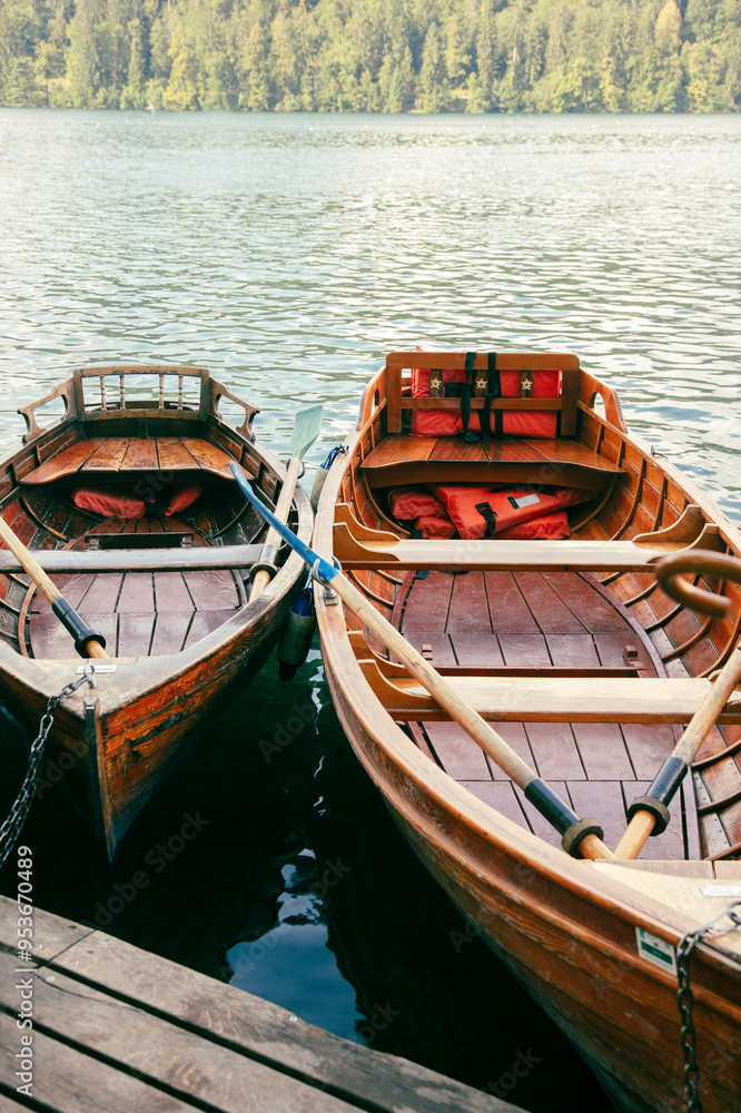 Boats on Lake Bled in Slovenia Boats on Lake Bled in Slovenia