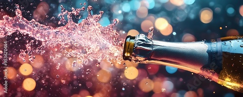 Champagne Bottle Splashing - 3D Illustration