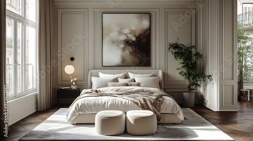A modern bedroom with a lar...