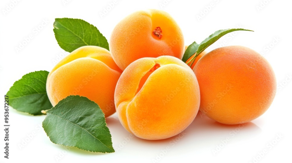 Isolated apricots with leaf. Isolated apricots with leaf.