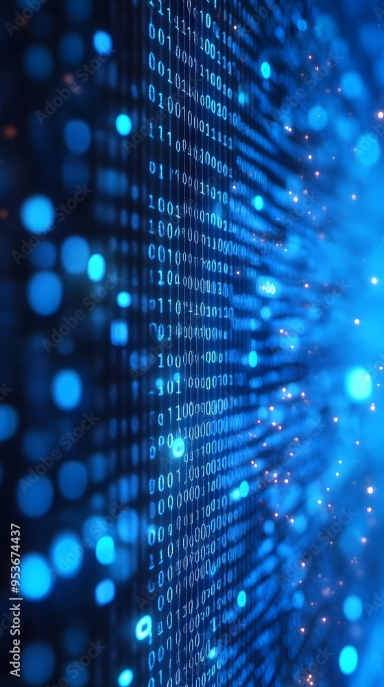 Digital binary code background with a bokeh effect, symbolizing data technology and information exchange in the digital age Digital binary code background with a bokeh effect, symbolizing data technology and information exchange in the digital age