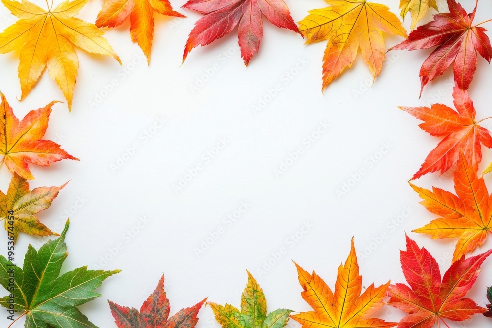 Autumn Maple Leaves Flat Lay White Background created with Generative AI Autumn Maple Leaves Flat Lay White Background created with Generative AI