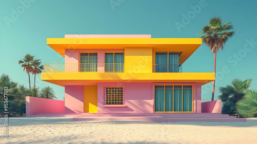 A pink and yellow modern ho...