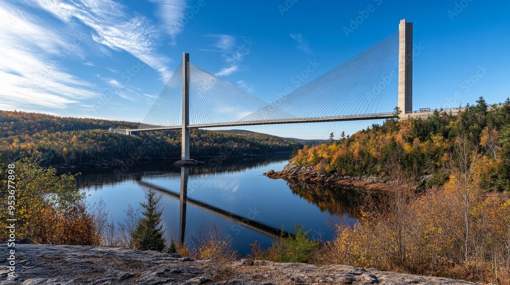 Fototapeta premium World's tallest bridge observatory (420 ft) at Penobscot Narrows Bridge.