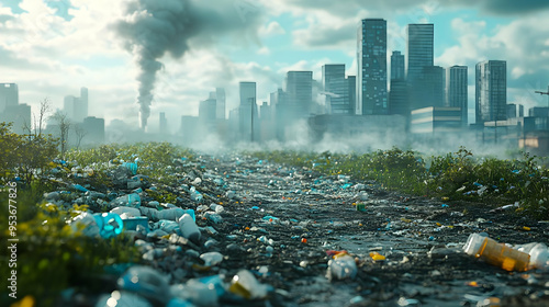 A polluted cityscape with a...