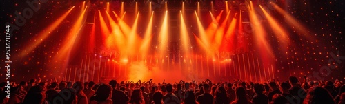 Wallpaper Mural Brightly lit stage with people in front of bright spotlights, banner, copy space Torontodigital.ca