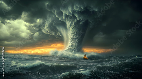 A powerful waterspout forms...