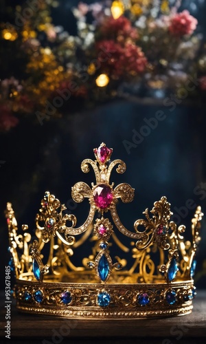 low key image of beautiful queen/king crown. vintage filtered. fantasy medieval period. selective focus. ai generative