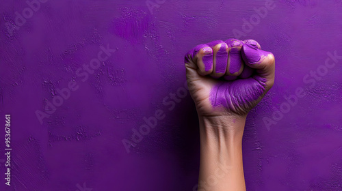 A purple painted fist raise...