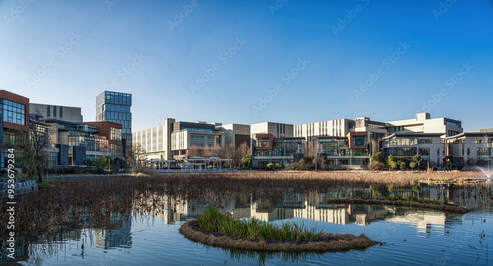 Calm Urban Waterfront with Architectural View Calm Urban Waterfront with Architectural View