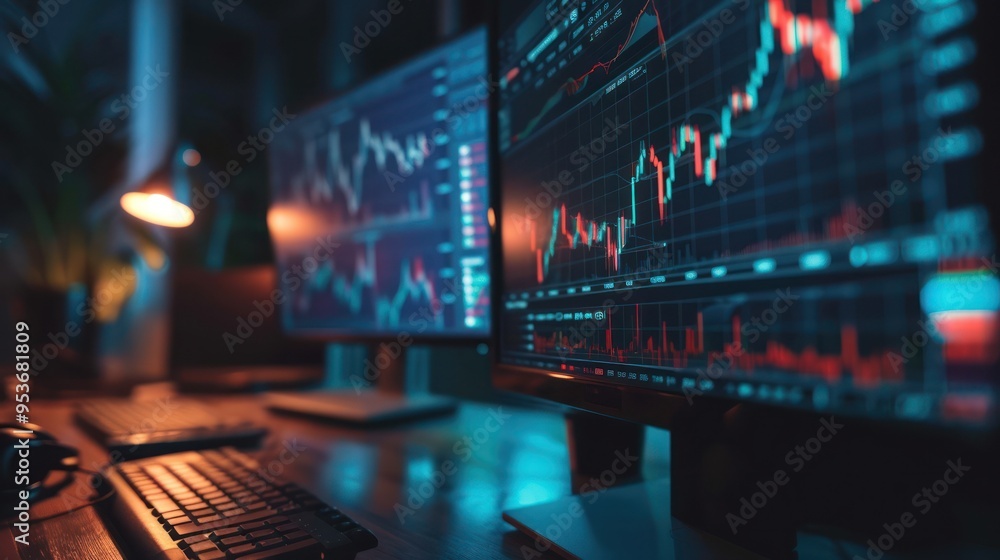 Financial Charts on Computer Screen Financial Charts on Computer Screen